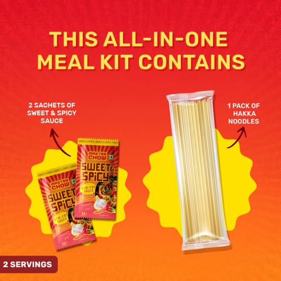 MasterChow Sweet & Spicy Noodle Kit | All-in-One Meal Kit - Stir Fry Sauce with Hakka Noodles | Ready To Cook Easy Meals | All-Natural Ingredients | 10 Mins Noodles