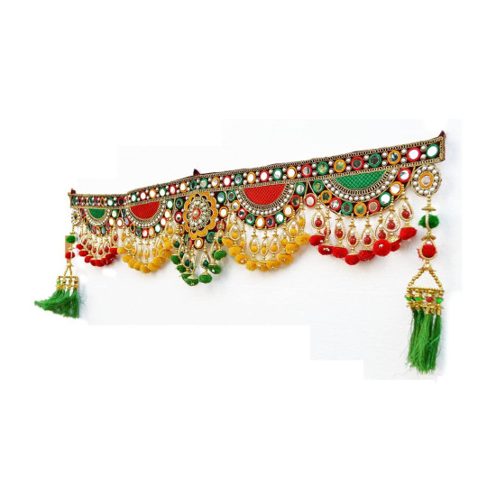 CraftVatika Toran Toranam Hanging Bandarwal for Main Entrance Door Pooja Room Wall Home Decoration Handmade Latest Vintage Traditional Multi Zula Pearl Beads (36.6 Inch Length)