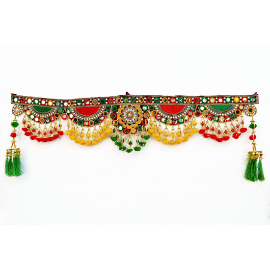 CraftVatika Toran Toranam Hanging Bandarwal for Main Entrance Door Pooja Room Wall Home Decoration Handmade Latest Vintage Traditional Multi Zula Pearl Beads (36.6 Inch Length)