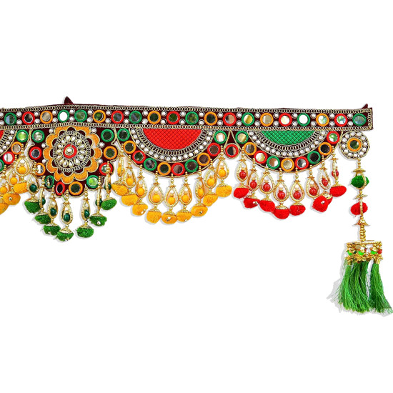CraftVatika Toran Toranam Hanging Bandarwal for Main Entrance Door Pooja Room Wall Home Decoration Handmade Latest Vintage Traditional Multi Zula Pearl Beads (36.6 Inch Length)
