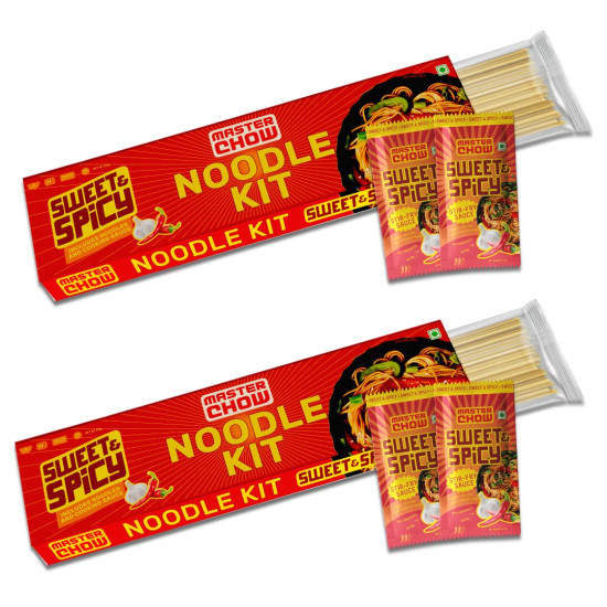 MasterChow Sweet & Spicy Noodle Kit - Pack of 2 | All-in-One Meal Kit - Sweet & Spicy Sauce with Hakka Noodles | Ready To Cook Easy Meals | All-Natural Ingredients | 10 Mins Noodles