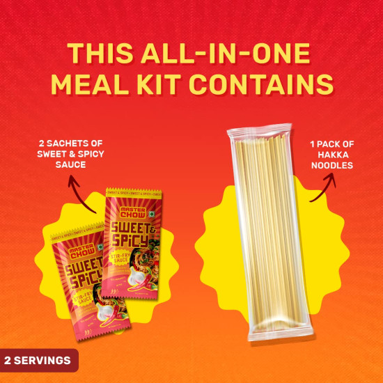 MasterChow Sweet & Spicy Noodle Kit - Pack of 2 | All-in-One Meal Kit - Sweet & Spicy Sauce with Hakka Noodles | Ready To Cook Easy Meals | All-Natural Ingredients | 10 Mins Noodles