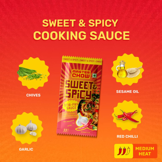 MasterChow Sweet & Spicy Noodle Kit - Pack of 2 | All-in-One Meal Kit - Sweet & Spicy Sauce with Hakka Noodles | Ready To Cook Easy Meals | All-Natural Ingredients | 10 Mins Noodles