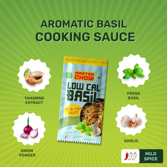 MasterChow Healthy Thai Basil Noodle Kit - Pack of 2 | All-in-One Meal Kit - Basil Sauce with Whole Wheat Noodles | Ready to Cook Easy Meals | All-Natural Ingredients | 10 Mins Noodles