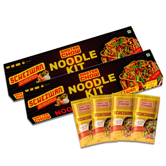 MasterChow Schezwan Noodle Kit - Pack of 2 | All-in-One Meal Kit - Chilli Garlic Stir Sauce with Hakka Noodles | Ready To Cook Easy Meals | Street Style Chowmein | All-Natural Ingredients | 10 Mins Noodles