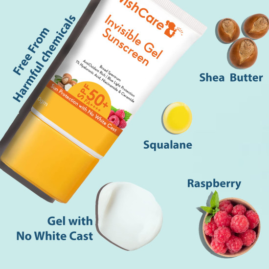 WishCare Invisible Gel Sunscreen SPF 50+ PA++++ For Oily and Dry skin - Light Weight Oil Free Gel Sunscreen with No White Cast 50g WishCare Invisible Gel Sunscreen SPF 50+ PA++++ For Oily and Dry skin - Light Weight Oil Free Gel Sunscreen with No White Cast 50g
