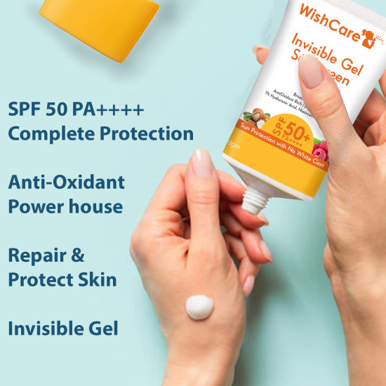 WishCare Invisible Gel Sunscreen SPF 50+ PA++++ For Oily and Dry skin - Light Weight Oil Free Gel Sunscreen with No White Cast 50g WishCare Invisible Gel Sunscreen SPF 50+ PA++++ For Oily and Dry skin - Light Weight Oil Free Gel Sunscreen with No White Cast 50g
