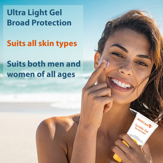 WishCare Invisible Gel Sunscreen SPF 50+ PA++++ For Oily and Dry skin - Light Weight Oil Free Gel Sunscreen with No White Cast 50g WishCare Invisible Gel Sunscreen SPF 50+ PA++++ For Oily and Dry skin - Light Weight Oil Free Gel Sunscreen with No White Cast 50g