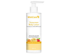 WishCare Sunscreen Body Lotion For All Skin Type with SPF 50 PA+++ - Broad Spectrum UVA & UVB Protection, No White Cast, Enriched with Carrot Seed & Raspberry - Body Sunscreen Lotion 200ml