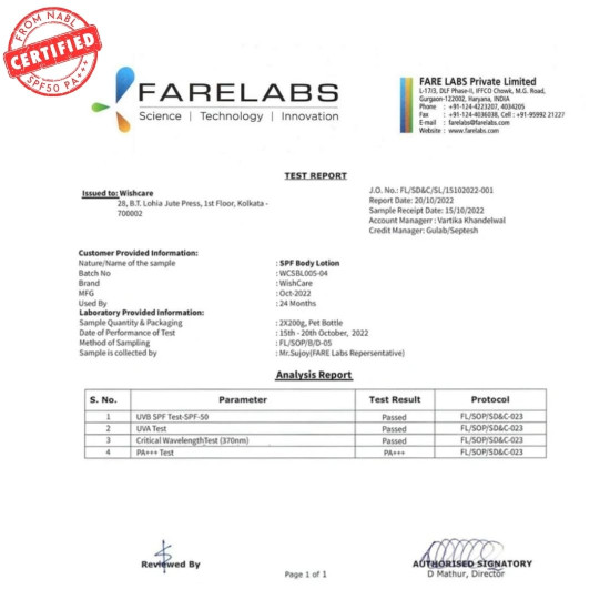 WishCare Sunscreen Body Lotion For All Skin Type with SPF 50 PA+++ - Broad Spectrum UVA & UVB Protection, No White Cast, Enriched with Carrot Seed & Raspberry - Body Sunscreen Lotion 200ml