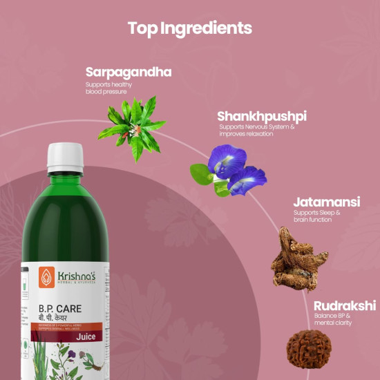 KRISHNA'S HERBAL & AYURVEDA Bp Care Juice -1000 Ml | Ayurvedic Way To Manage Bp & Cholesterol Level With Sarpgandha, Shankhpishi & 3 Natural Herbs