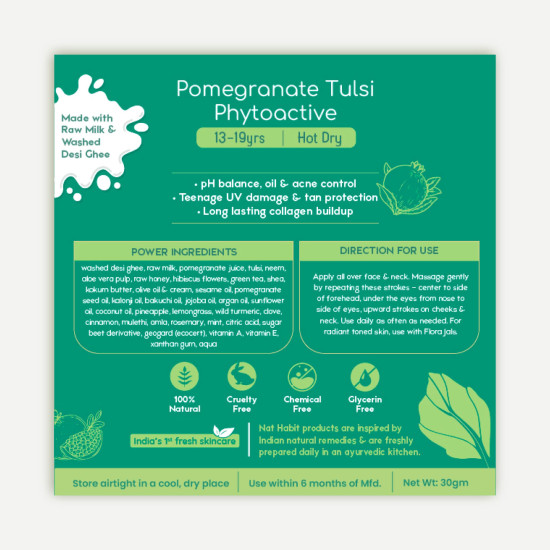 Nat Habit All Day Face Cream, Fresh Whipped Pomegranate Face Malai, Tulsi PhytoActive - For Hot & Dry Weather, All Skin Types Moisturization (13 to 19yrs, 30g) Nat Habit All Day Face Cream, Fresh Whipped Pomegranate Face Malai, Tulsi PhytoActive - For Hot & Dry Weather, All Skin Types Moisturization (13 to 19yrs, 30g)