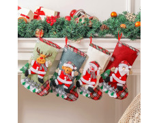 HASTHIP® Set of 4 Christmas Decorations Stocking, 10 Inch Linen Xmas Gift Stockings, Large Hanging Christmas Tree Decoration Items for Xmas Tree, Home Decor, Door, Window