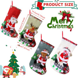 HASTHIP® Set of 4 Christmas Decorations Stocking, 10 Inch Linen Xmas Gift Stockings, Large Hanging Christmas Tree Decoration Items for Xmas Tree, Home Decor, Door, Window