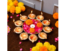 CraftVatika Iron Urli Bowl for Home Decor Decorative Diya Flower Shape Flower | Diwali Decoration Items for Home - Handcrafted Bowl for Floating Flowers and Tea Light Candles Home, Pack of 1 (Gold)