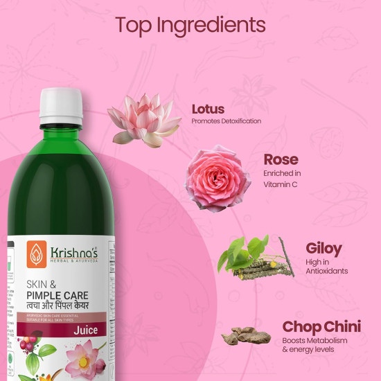 KRISHNA'S HERBAL & AYURVEDA Skin & Pimple Care Juice - 1000 Ml | Ayurvedic Skin Care Expert With Manjisth, Rose, Sankhpushpi & 13 Other Herbs | Helps In Reducing Acne, Pimples & Dark Spot KRISHNA'S HERBAL & AYURVEDA Skin & Pimple Care Juice - 1000 Ml | Ayurvedic Skin Care Expert With Manjisth, Rose, Sankhpushpi & 13 Other Herbs | Helps In Reducing Acne, Pimples & Dark Spot