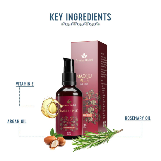 AVIMEE HERBAL Madhu Plus Herbal Hair Growth Serum With Spf 15 For Frizz Free & Silky Smooth Hair With Keratin Protein & Argan Oil, 50 Ml, Pack of 1