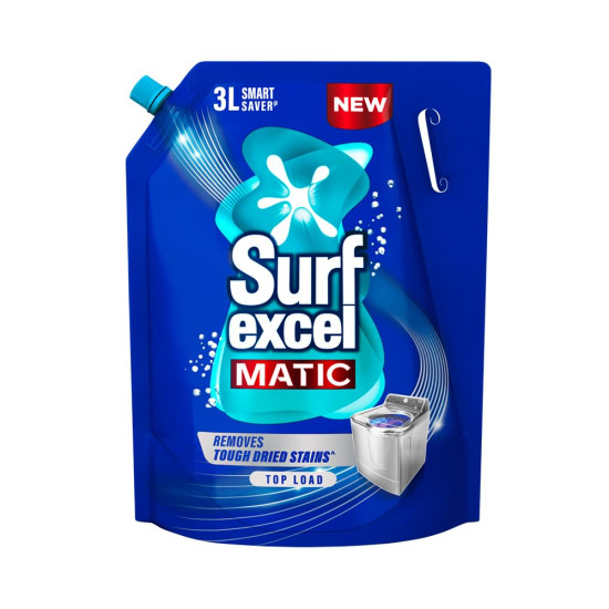 Surf Excel Matic Top Load Liquid Detergent 3 L Refill Pouch, Specially designed to remove Tough Dried Stains, 1st time in Washing Machine Surf Excel Matic Top Load Liquid Detergent 3 L Refill Pouch, Specially designed to remove Tough Dried Stains, 1st time in Washing Machine