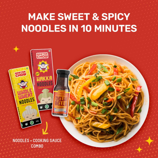 MasterChow Diwali Gift Items Hamper for Family & Friends | Assorted Chilli Oil, Hakka Noodles, WholeWheat Noodles, Sweet & Spicy Sauce & Ceramic Bowl | Healthy Chinese Food Hamper