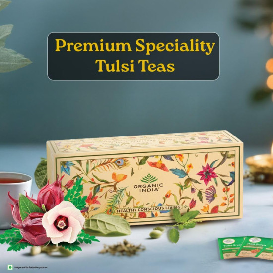 A TATA Product - Organic India Premium Speciality Tulsi Tea Gift Box (60 Assorted Teabags, 12 Flavors) | Assorted Green-tea and Caffeine Free Herbal Infusion | Certified Organic | Stress Relieving | Uplifts Mood |Antioxidant- Rich | Staple- Free Unbleache