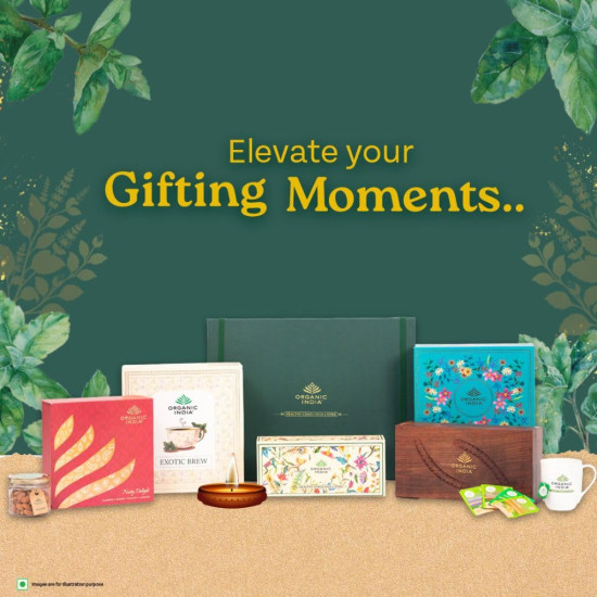 A TATA Product - Organic India Premium Speciality Tulsi Tea Gift Box (60 Assorted Teabags, 12 Flavors) | Assorted Green-tea and Caffeine Free Herbal Infusion | Certified Organic | Stress Relieving | Uplifts Mood |Antioxidant- Rich | Staple- Free Unbleache