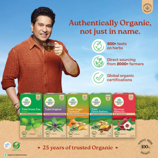 A TATA Product - Organic India Premium Speciality Tulsi Tea Gift Box (60 Assorted Teabags, 12 Flavors) | Assorted Green-tea and Caffeine Free Herbal Infusion | Certified Organic | Stress Relieving | Uplifts Mood |Antioxidant- Rich | Staple- Free Unbleache