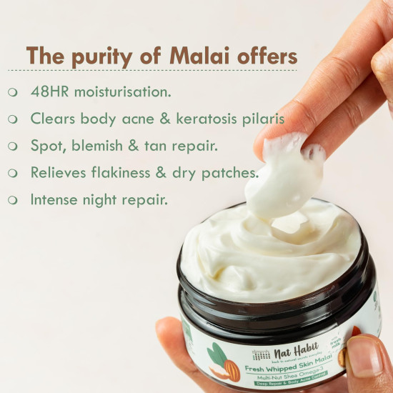 Nat Habit Multi-Nut Omega 3 Moisturiser, Skin Malai, Body Cream, Body Butter, Cold Cream Winter | Hydration, Skin Repair & 48 HR Moisture, Body Lotion - 120ml (Pack of 1)