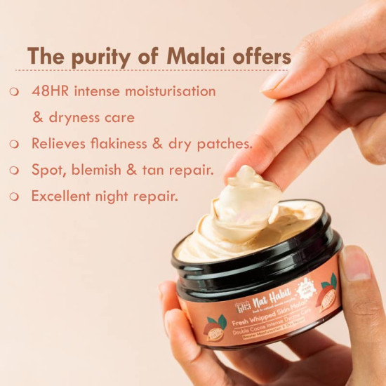 Nat Habit Double Cocoa Moisturiser, Skin Malai, Body Cream, Body Butter, Cold Cream Winter | Extreme Dry Skin, 48 HR Moisture, Shea, Cocoa Butter, Milk, Body Lotion - 120ml (Pack of 1)