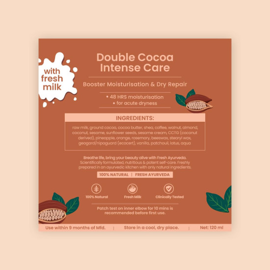 Nat Habit Double Cocoa Moisturiser, Skin Malai, Body Cream, Body Butter, Cold Cream Winter | Extreme Dry Skin, 48 HR Moisture, Shea, Cocoa Butter, Milk, Body Lotion - 120ml (Pack of 1)