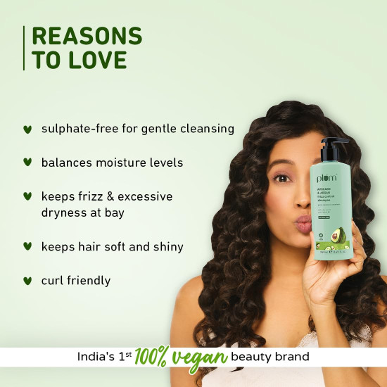 Plum Avocado & Argan Frizz Control Shampoo | for Curly, Wavy & Frizzy Hair | Sulphate & Parabens Free | with Aloe Vera Extract | Reduces Frizz, Retains Moisture & Conditions Strands | 250ml