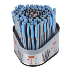 FLAIR Yolo Blue Ball Pen | 0.6 mm Tip Size | Light Weight Ball Pen with Comfortable Grip | Fine & Smooth Writing | Ideal for School, Collage & Office | Multicolor, Tumbler Pack of 100