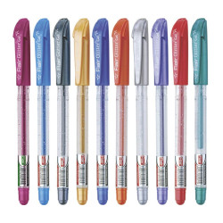 FLAIR Glitter Sparkle 1.0mm Gel Pen Blister Pack | Smooth & Perfect Writing Experience | Non-Toxic Fluid Gel Ink | Beautiful Transparent Body With Sparkles | Set of 10 Different Ink Colors