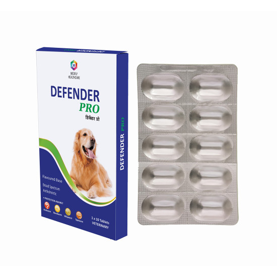 Medfly Healthcare Defender Pro Deworming Tablet for Dogs of All Life Stages (Pack of 1) | Natural & Herbal Ingredients | Effective Formula to Kill & Expel Parasites | 10 Tablets Per Pack