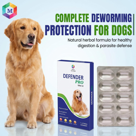 Medfly Healthcare Defender Pro Deworming Tablet for Dogs of All Life Stages (Pack of 1) | Natural & Herbal Ingredients | Effective Formula to Kill & Expel Parasites | 10 Tablets Per Pack