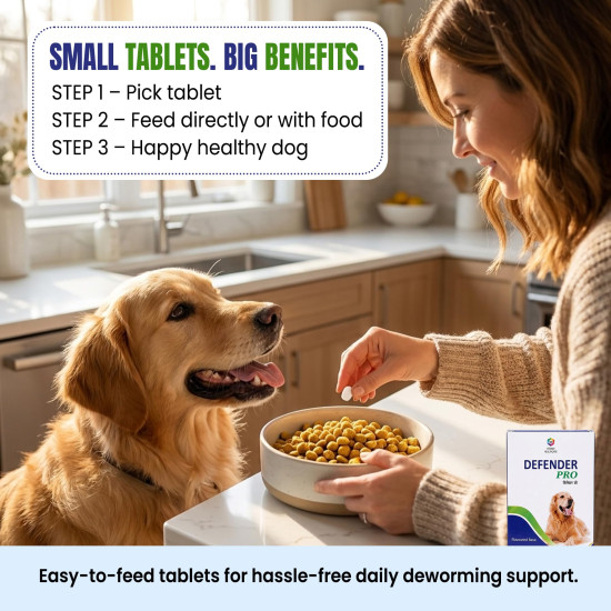 Medfly Healthcare Defender Pro Deworming Tablet for Dogs of All Life Stages (Pack of 1) | Natural & Herbal Ingredients | Effective Formula to Kill & Expel Parasites | 10 Tablets Per Pack