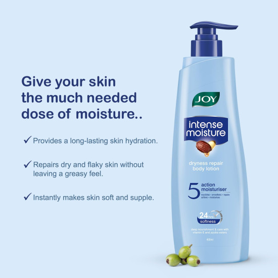Joy Intense Moisture Body Lotion 400ml | With Shea Butter, Jojoba & Vitamin E | For Normal to Dry Skin | Dryness Repair & 24 Hour Softness | Non Sticky & Non Greasy