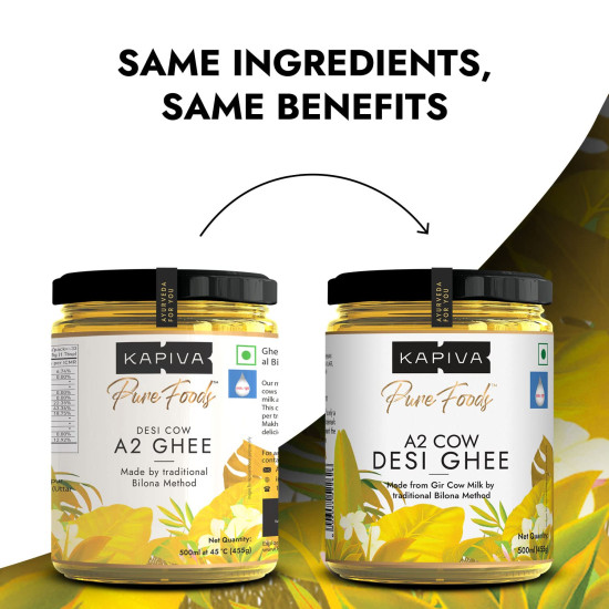 Kapiva A2 Desi Cow Ghee 500Ml | Bilona Method, Curd-Churned | Pure, Natural, Healthy | Grass-Fed Cultured Ghee + Organic Gulkand 300Gms (Rose Petal Jam) | 100% Natural | Sun-Cooked Damask Roses