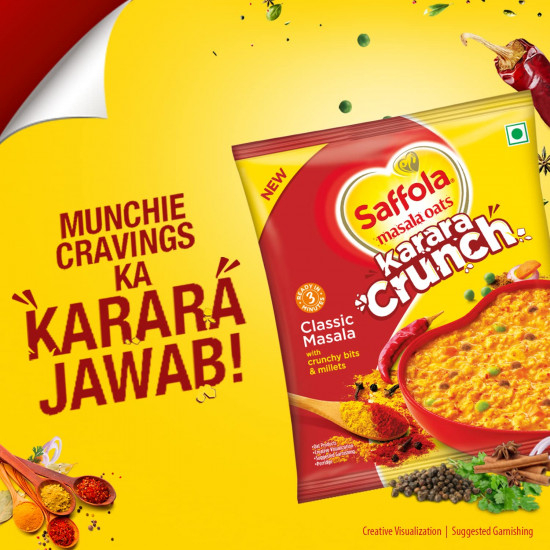 Saffola Masala Oats Karara Crunch, Tasty Evening Snack, Classic Masala with Crunchy Bits and Millets, 500g