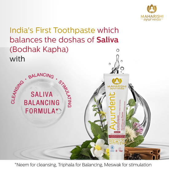 Maharishi Ayurveda Ayurdent Classic Toothpaste | Unique Saliva Balancing Formula | For Toothache, Bleeding Gums, Sensitivity, Cavities, Plaque & Bad breath | Non Foaming, SLS & Fluoride Free Pack of 2