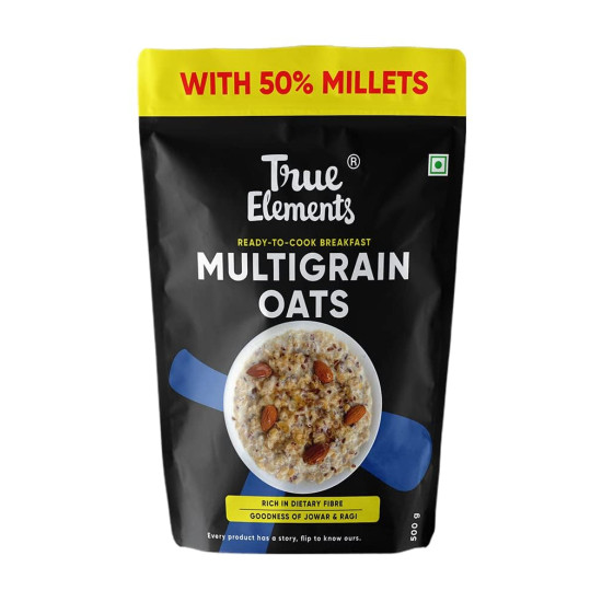 True Elements Multigrain Oats 500g - Jowar and Ragi | Oatmeal | Oats for Weight Loss | Millet Rich Breakfast | Healthy Breakfast | Rich in Fibre and Protein