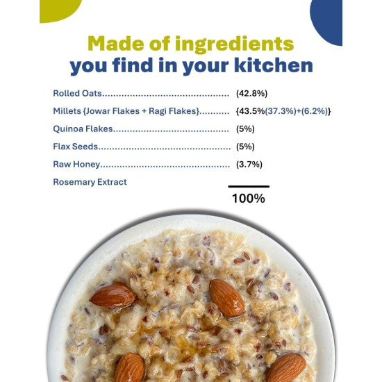 True Elements Multigrain Oats 500g - Jowar and Ragi | Oatmeal | Oats for Weight Loss | Millet Rich Breakfast | Healthy Breakfast | Rich in Fibre and Protein