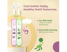 Chicco Baby Manual Toothbrush For Infants (6M-36M), Set Of 2|Extra Soft Tapered Bristles Ideal For Milk Teeth|Bpa Free (Blue, Green)