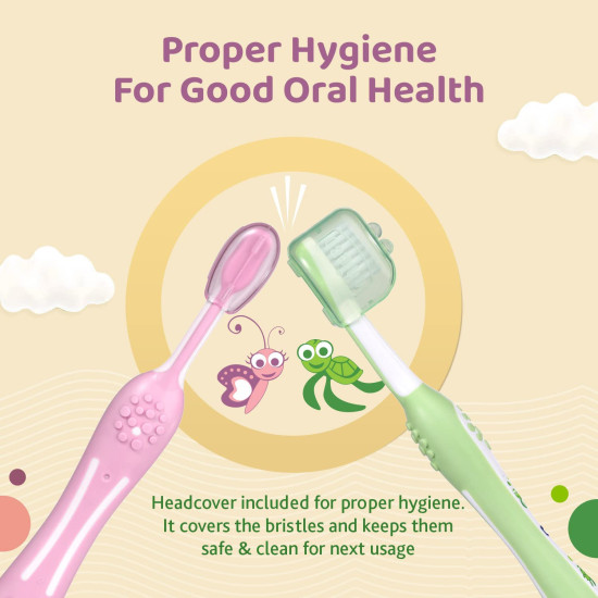 Chicco Baby Manual Toothbrush For Infants (6M-36M), Set Of 2|Extra Soft Tapered Bristles Ideal For Milk Teeth|Bpa Free (Blue, Green)