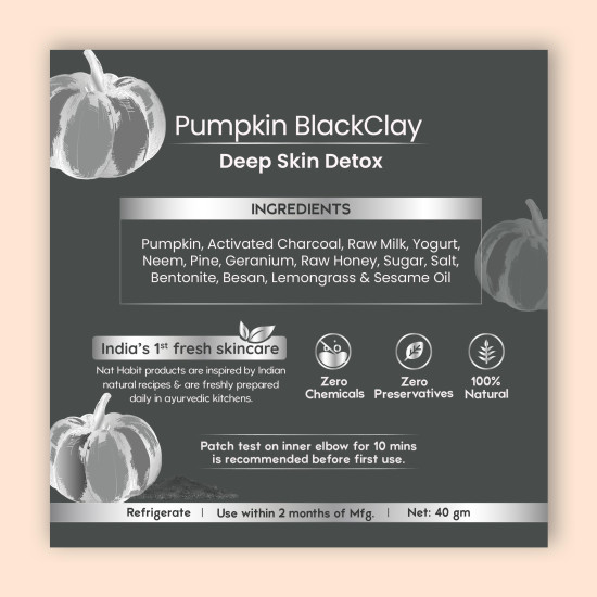 Nat Habit Pumpkin & Black Clay Face Pack | Charcoal Face Mask for Men & Women with Activated Charcoal Powder | Deep Cleansing, Blackhead Removal & Skin Detox | Black Head Remover Mask, 40g Nat Habit Pumpkin & Black Clay Face Pack | Charcoal Face Mask for Men & Women with Activated Charcoal Powder | Deep Cleansing, Blackhead Removal & Skin Detox | Black Head Remover Mask, 40g