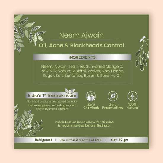 Nat Habit Neem Powder Face Mask for Oily Skin, Ajwain Ksheer Lepa- Face Pack for Men & Women | Face Mask Powder & Skin Care | Removes Blackheads, Blemishes | Facial Mask & Facepack for Women, 40g