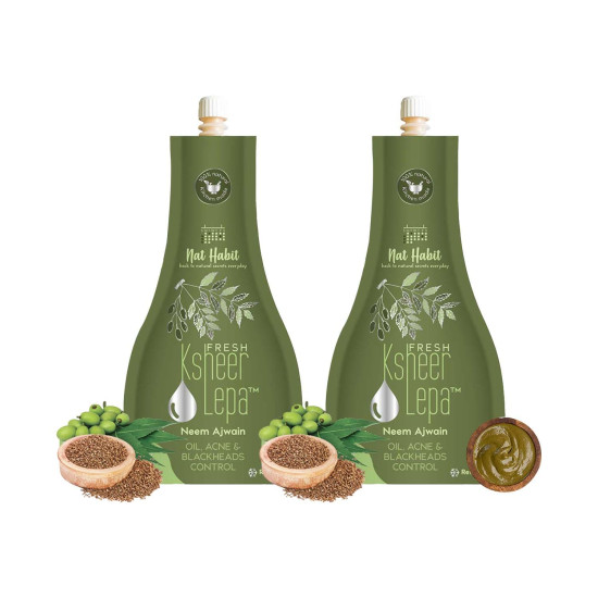 Nat Habit Neem Powder Face Mask for Oily Skin, Ajwain Ksheer Lepa- Face Pack for Men & Women | Face Mask Powder & Skin Care | Removes Blackheads, Blemishes | Facial Mask & Facepack for Women, Pack of 2 X 40g