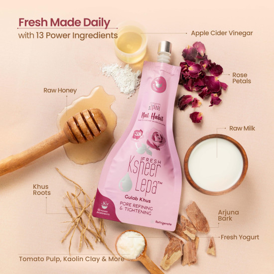 Nat Habit Gulab Khus Face Pack - Ksheer Lepa Face Mask | Rose Powder & Clay Mask for Open Pores, Pimples, Acne & Skin Tightening with Rose Petal Powder, Natural Face Pack, 40g