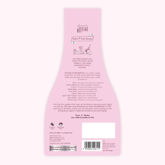 Nat Habit Gulab Khus Face Pack - Ksheer Lepa Face Mask | Rose Powder & Clay Mask for Open Pores, Pimples, Acne & Skin Tightening with Rose Petal Powder, Natural Face Pack, 40g