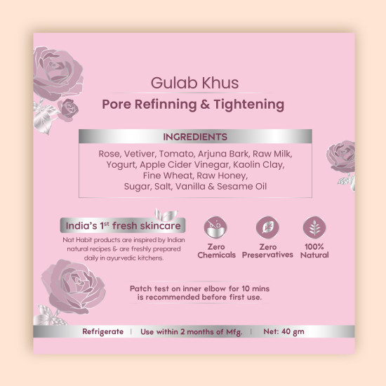 Nat Habit Gulab Khus Face Pack - Ksheer Lepa Face Mask | Rose Powder & Clay Mask for Open Pores, Pimples, Acne & Skin Tightening with Rose Petal Powder | Natural Face Pack, 40g each