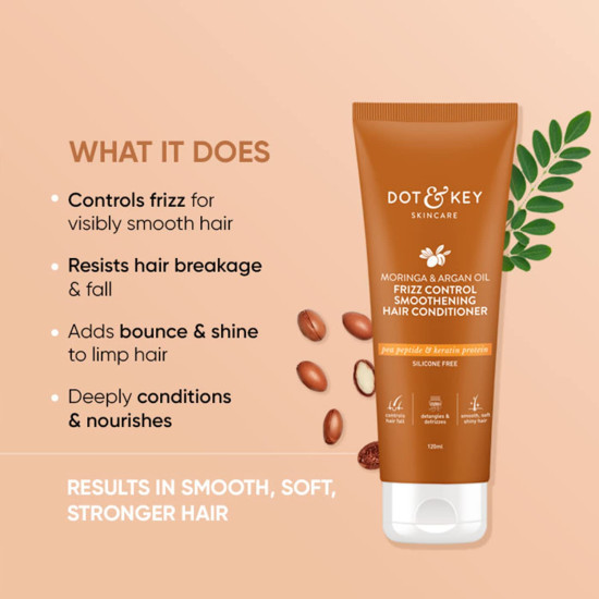 Dot & Key Moringa & Argan Oil Fizz Control Smoothening Hair Conditioner | Hair Fall Control Conditioner for Dry and Frizzy Hair | Sulphate Free | For Strong & Smooth Hair | For Women & Men | 120ml